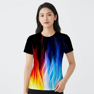 Men's Casual T-<b>Shirt</b> Short Sleeve O-Neck <b>Flame</b> Print 100% Polyester Breathable Regular Fit Knitted Fabric - Product Image 5