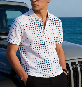 Men's White Polka Dot Polo Shirt Short Sleeve Casual Breathable Knitted Polyester Sportswear - Product Image 2