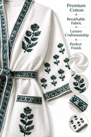 Peignoir Kimono en Coton Imprimé à la Main de Jaipur, Robe de Chambre Longue pour Femme, Peignoir de Demoiselle d'Honneur, Vêtement de Détente et de Nuit