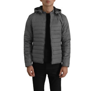 Men's Hooded Puffer <b>Jacket</b> Windproof Solid Color Winter Casual Zipper Closure <b>Slim</b> <b>Fit</b> Polyester Wadding Outerwear - Product Image 1