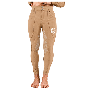 Tan <b>Brown</b> Women Horse Riding <b>Leggings</b> High Waist Stretch Equestrian Pants Silicone Full Seat Grip Riding Tights Training Sports - Product Image 1