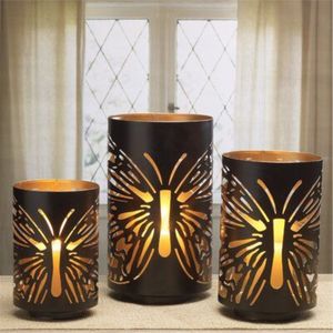 Portavelas Decorativo de Metal con Diseño de Mariposa, Estilo Antiguo, Color Negro, para Eventos y Bodas - Product Image 1