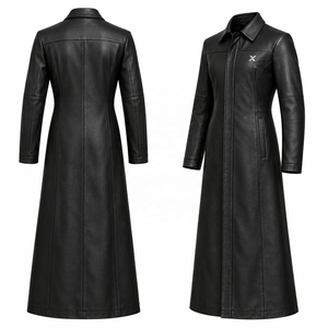 Manteau long unisexe en cuir véritable |   Noir Gris Brun |   Fabricant OEM ODM |   Conception de qualité supérieure |   Vêtements en cuir | - Product Image 3