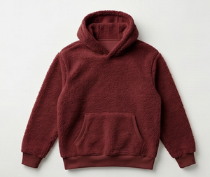 Sweat-shirt à capuche en polaire bordeaux pour homme, coupe classique, couleur unie, vêtement d'hiver décontracté, tricoté, anti-boulochage, style pull - Product Image 1