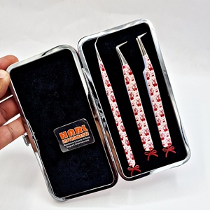 Pince à épiler en acier inoxydable pour femmes, kit de beauté avec design nœud cerise, anti-magnétique, pointe lisse, logo personnalisé, fournitures pour cils - Product Image 1