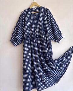 Blue Plaid Maxi <b>Dress</b> With Puff Sleeves Turn-down Collar <b>Loose</b> Fit Casual Summer <b>Dress</b> 100% Cotton Woven Fabric Casual <b>Dresses</b> - Product Image 4