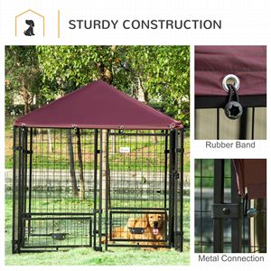 Chenil extérieur en acier résistant aux UV de 5 'X 5' avec porte-bols rotatifs Walk-In Pet Playpen Canopy Red - Product Image 6