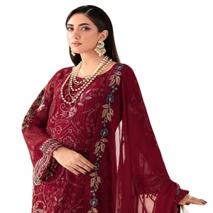 ชุดเดรส Anarkali ปักลายสำหรับผู้หญิงชุดแต่งงาน3ชิ้นและอินเดียชุดปาร์ตี้ยาวผ้าชีฟองสไตล์ปากีสถานสำหรับเด็กผู้หญิง - Product Image 1