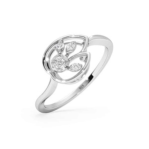 Anillo de Compromiso y Boda de Plata de Ley 925 con Flor de Diamantes, Corte Brillante Redondo, Engaste de Garras, Estilo Romántico, para Mujer - Product Image 1