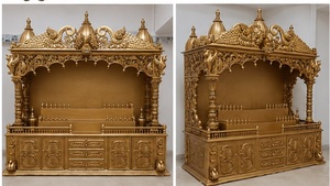 Glossy Golden Hand Carved Peacock <b>Mandir</b> For Home Big Size Heavycarved Gold Polished Wooden Temples Pooja Ghar Wholesale Prices - Product Image 2