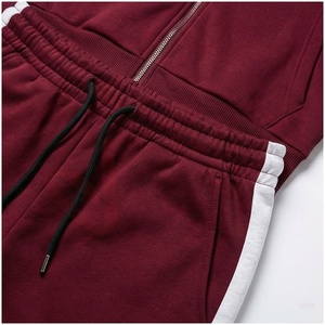 Ensemble de survêtement bordeaux pour homme, manches longues, capuche, fermeture éclair sur le devant, couleur unie, respirant, coupe décontractée, vêtements d'automne - Product Image 5