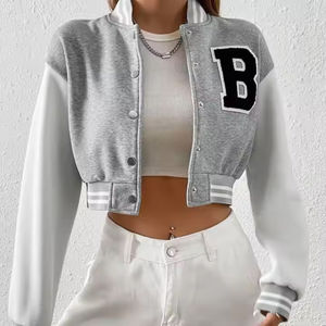 แจ็คเก็ตวาร์ซิตี้แบบครอปสำหรับผู้หญิงไซส์ใหญ่คุณภาพสูงแบบลำลองสั่งทำขายส่ง แจ็คเก็ตปักลายสำหรับผู้หญิงสั่งทำขายส่ง - Product Image 3