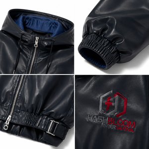 <b>Women's</b> Oversized Cropped Leather <b>Jacket</b> Calfskin <b>Bomber</b> Hood <b>Lightweight</b> Solid Color Premium Outerwear Custom OEM Autumn/Winter - Product Image 4