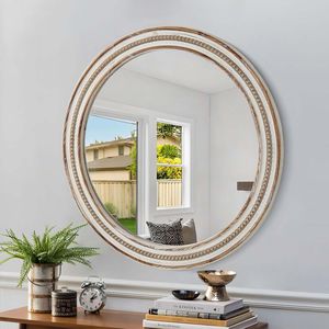 Specchio da parete decorativo in legno a cerchio rustico da 23.62 pollici per camera da letto bagno ingresso perline per ufficio domestico per decorazioni murali - Product Image 4