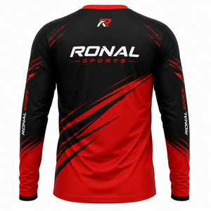 RONAL <b>Men's</b> <b>Long</b> <b>Sleeve</b> <b>Cycling</b> <b>Jersey</b> Full <b>Sleeve</b> Quick Dry Sport Shirt Red Black Sublimation Print Motorcycle Racing Wear - Product Image 2
