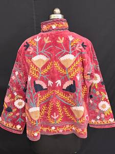 Luxury Pink Velvet Suzani <b>Embroidered</b> <b>Jacket</b> Vintage Boho Handcrafted Winter Coat Royal Floral Short <b>Jacket</b> <b>Women</b> - Product Image 3