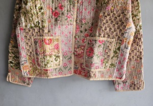 Floral Quilted <b>Jacket</b> Women's <b>Mandarin</b> <b>Collar</b> Full Sleeve Cotton Patch Pocket Autumn Style XL gift for her - Product Image 3