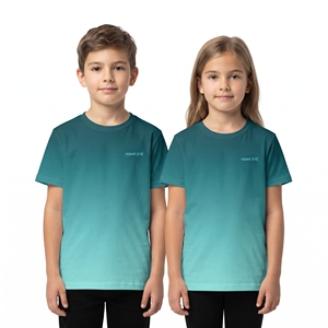 T-shirts décontractés pour enfants à sublimation dégradée personnalisée, bicolores, col rond, manches courtes, unisexe, vente en gros de vêtements pour enfants - Product Image 1