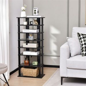 Étagère à chaussures à 7 niveaux, double rangée, réglable, anti-basculement, étroite, pour entrée ou placard, couleur noire - Product Image 4