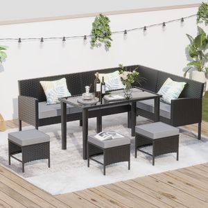 Juego de Muebles de Patio de 7 Piezas para Espacios Pequeños, Cojines Impermeables y Mesa de Vidrio para Patios y Jardines - Product Image 1