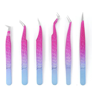 Kaamir Instruments Professional Eyelash Tweezers Stainless Steel Anti-Magnetic Pink Gradient Handle Smooth Tip 10mm for <b>Lash</b> - Product Image 1
