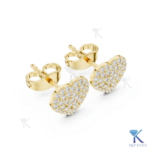 Boucles d'oreilles clous en diamant de laboratoire en forme de cœur, pavé en grappe, or massif 14K/18K, bijoux pour femme pour mariage, mariée, anniversaire - Product Image 5