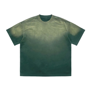 Custom Acid Wash <b>Green</b> <b>T</b>-<b>Shirt</b>| Heavyweight Vintage Gradient Spray <b>Men</b> Oversized Streetwear Tee| Drop Shoulder Blank Cotton Top - Product Image 3