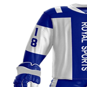 Royal Sports Men's Hockey Uniform Set White Blue Jersey Shorts Breathable 100% Polyester Adult Size <b>18</b> Heat-Transfer Printing - Product Image 4