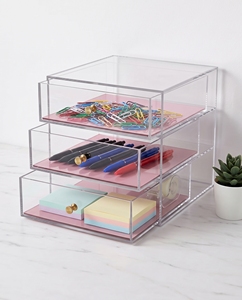1 Level Modern Eco-friendly Acrylic <b>Drawer</b> <b>Storage</b> Case for Organizing Makeup Office Supplies Clear Container for Home Office - Product Image 3