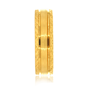Bague large en or de qualité supérieure pour homme, design à plusieurs lignes rainurées, détail de bord facetté, bijoux de mode classiques et luxueux - Product Image 3