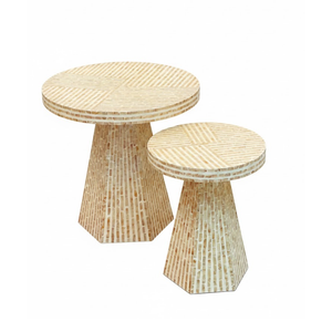 Table basse ronde de style nordique avec incrustation de coquillages bleus, table d'appoint luxueuse incrustée de nacre pour salon moderne - Product Image 4