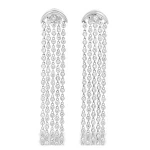 Boucles d'oreilles pendantes de 6,5 cm avec diamants de laboratoire taille ronde sertis clos, bijoux de mariage en or massif 14K 18K, fabrication artisanale - Product Image 3