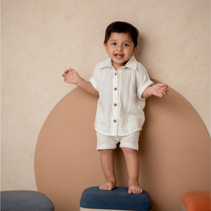 <b>Cot</b> & Candy Organic Muslin Jhabla <b>Set</b> Oversized Infant Clothing-Summer Milk Color 0-3 Months Baby Clothing <b>Sets</b> Shirt Shorts - Product Image 6