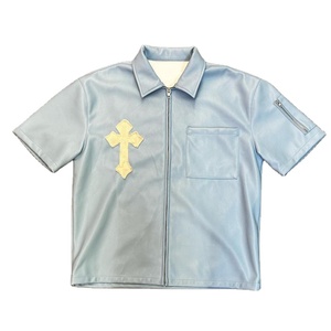 T-shirt personnalisé brodé pour homme, chemise zippée en cuir à manches courtes, streetwear, coupe carrée en cuir, t-shirts vierges - Product Image 2