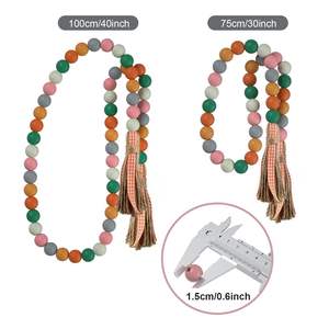 Guirnalda de cuentas de madera con cuerda de yute y borlas a cuadros, cuentas colgantes para decoración de jarrones, bandejas escalonadas y paredes, estilo rústico otoñal para el hogar. - Product Image 2
