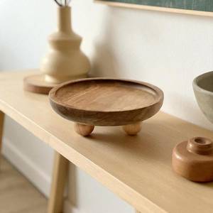 Round Wooden Vanity <b>Tray</b> With Three Legs Minimalist Decorative Organizer <b>Tray</b> for <b>Perfume</b> Jewelry Cosmetics Bedroom Dresser - Product Image 1
