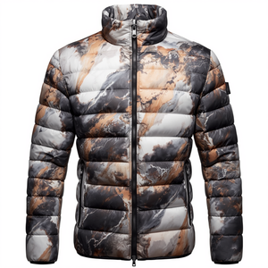 Veste matelassée pour homme imperméable et coupe-vent à capuche avec imprimé marbré, style streetwear, logo sur le devant et couleur personnalisée - Product Image 4
