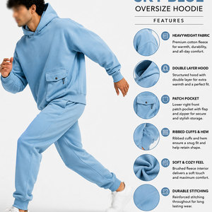 Sudadera con Capucha Azul Claro para Hombre, Color Sólido, Diseño Liso, Impresión Personalizada, Bolsillo Amplio, Sudadera Esencial, Servicio OEM - Product Image 6