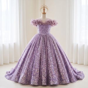 Robe de bal scintillante en sequins lavande, robe de princesse de luxe pour filles par Tutupetti, fabriquée au Vietnam, OEM ODM - Product Image 1
