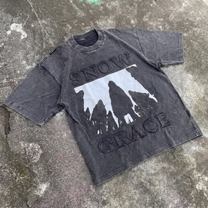 T-shirt en coton surdimensionné pour homme, imprimé Snow Grace Wolf Pack, manches courtes, col rond, coupe décontractée - Product Image 2