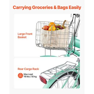 Vélo de plage pour femmes de 26 pouces, 7 vitesses, vélo de ville pour adultes avec cadre en acier au carbone, capacité de 330 lb, panier et porte-bagages arrière - Product Image 5