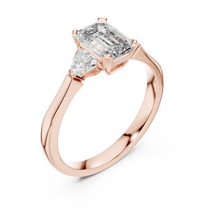 Bague en or jaune 14 carats avec émeraude et diamant de laboratoire taille triligne pour femme |   Vêtements de bureau |   Nouveau diamant cultivé - Product Image 2