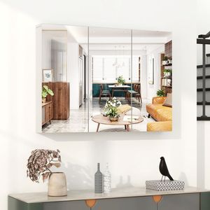 Armadietto a Specchio da Bagno a 3 Ante Senza Cornice con Ripiani Regolabili - Product Image 4