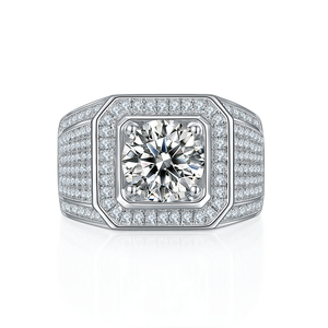 Anillo de Compromiso y Boda Personalizado para Hombre en Plata de Ley 925 con Brillantes Diamantes Multicolores y Moissanita, Estilo Hip Hop - Product Image 3
