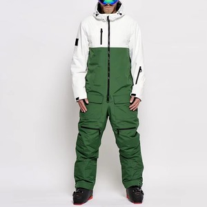 Custom High Quality Waterproof 10,000mm -Tex Hooded Windproof Breathable <b>Green</b> White Panel Design One Piece <b>Ski</b> Suit Wear Zipper - Product Image 2