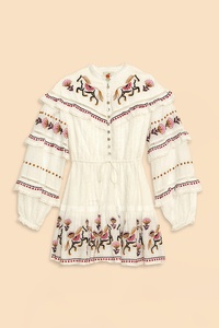 ชุดเดรสผ้าฝ้ายสีขาวมีสไตล์สำหรับผู้หญิงคอเสื้อคอวีไซส์ XL ชุดเดรสลำลองปักลวดลาย - Product Image 3