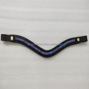 Custom Blue and Purple Crystals <b>snap</b> brow <b>band</b> horse leather for bridle English leather horse brow <b>band</b> - Product Image 4