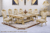 Collection de meubles de salle à manger sculptés du Palais Impérial, table à manger sculptée en feuille d'or majestueuse, ensemble de salle à manger classique européen, USA