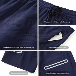 Pantaloncini sportivi da <span class=keywords><strong>uomo</strong></span> <span class=keywords><strong>blu</strong></span> <span class=keywords><strong>navy</strong></span> ad asciugatura rapida con coulisse in vita e tasche laterali, lunghezza <span class=keywords><strong>Bermuda</strong></span>, tinta unita, stile sportivo - Product Image 6