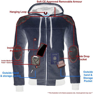 Sweat à capuche de moto SAMROZ SPORTS pour homme - Renforcé en aramide avec protections CE aux épaules et aux coudes - Blanc - Product Image 4